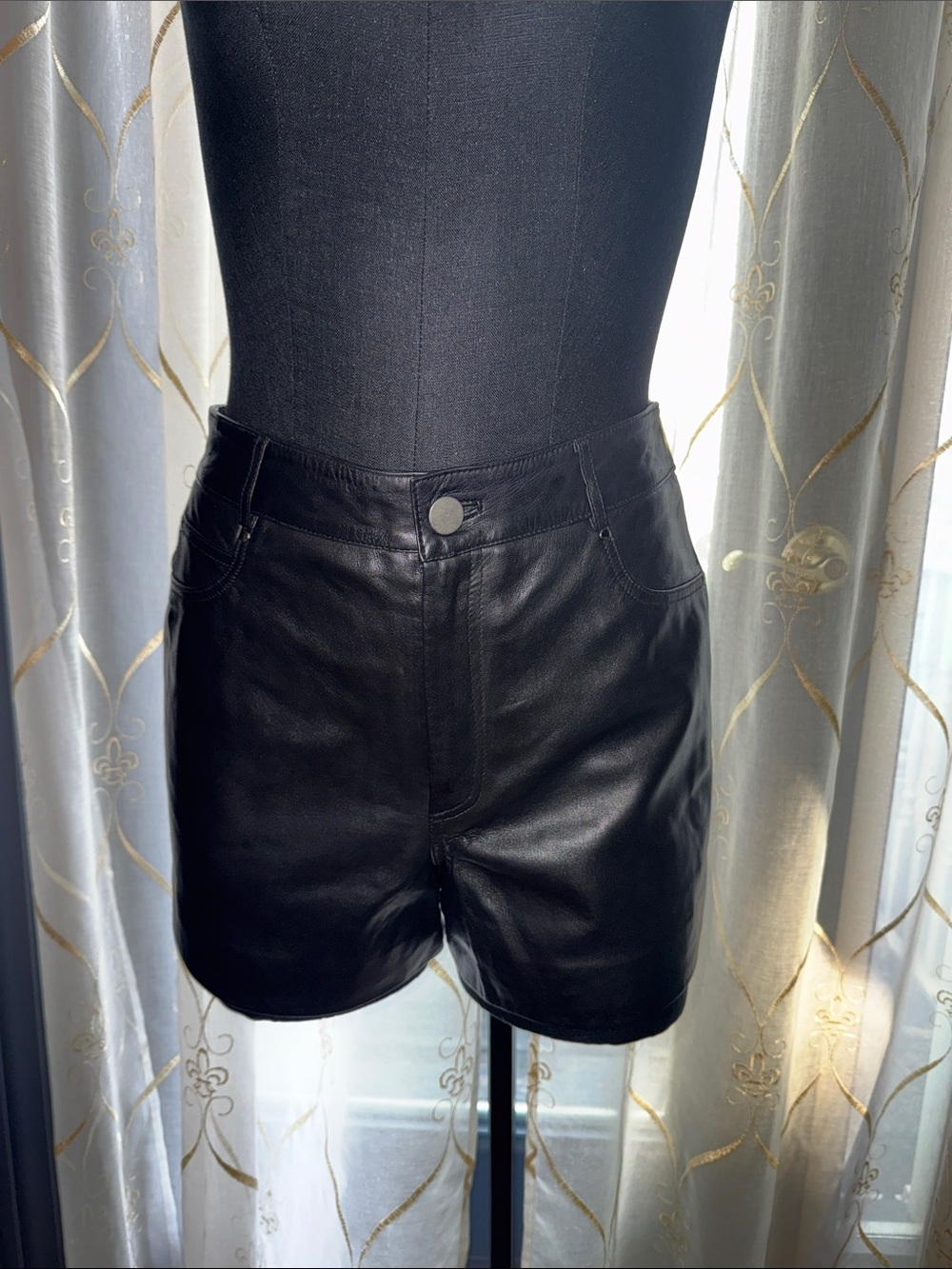 Walter Baker Black High-Waist Leather-Look Shorts